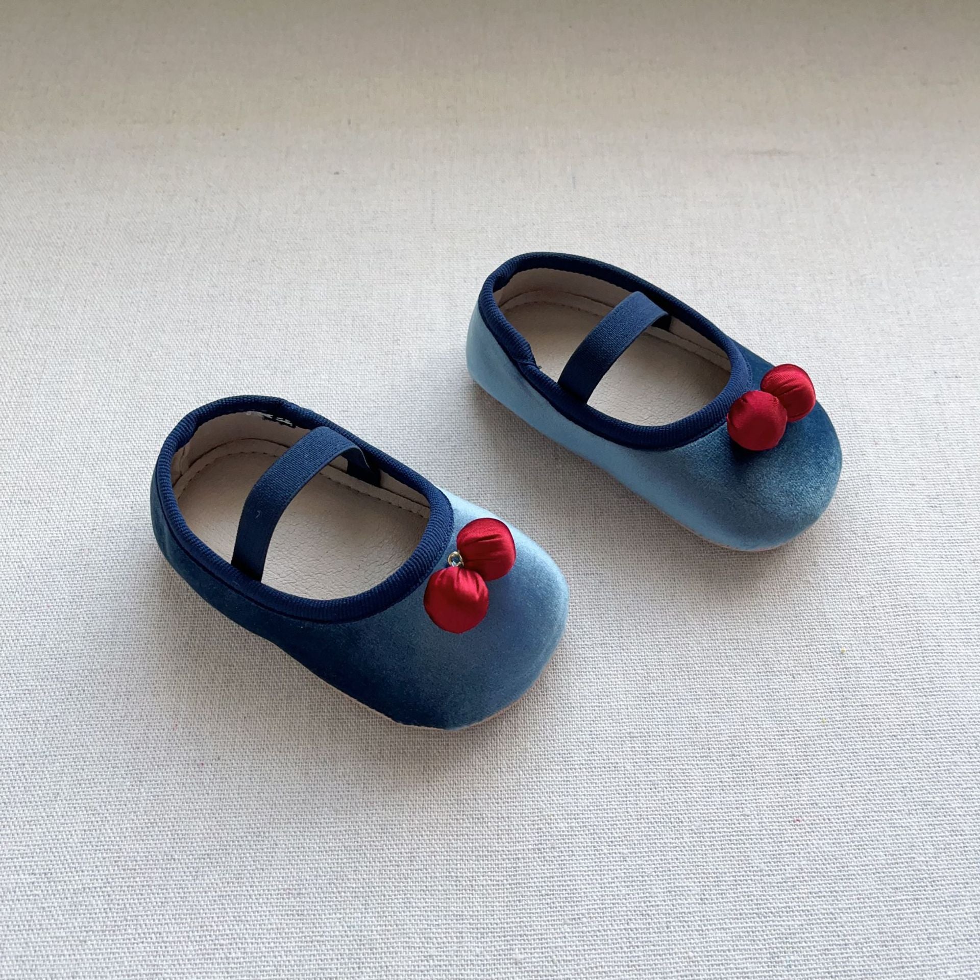 Autumn Baby Girl Vintage Design Double-Cherry Attached Toddler Soft-Sole Anti-slip Walking Shoes-4